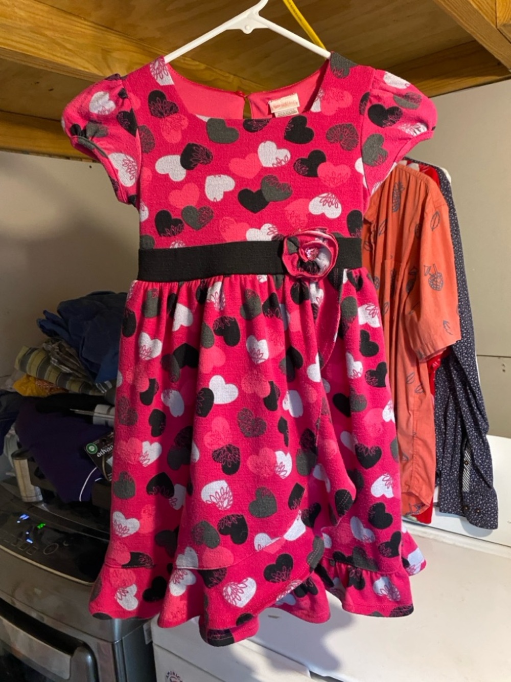 Youngland Hot Pink Heart-Print Dress with Black Waistband